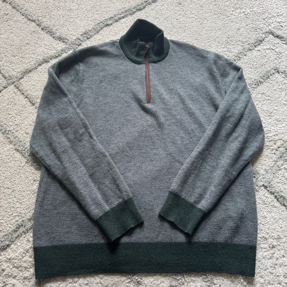 Untuckit Sweater Belguardo Merino Wool 1/4 Zip Knit Pullover gray large